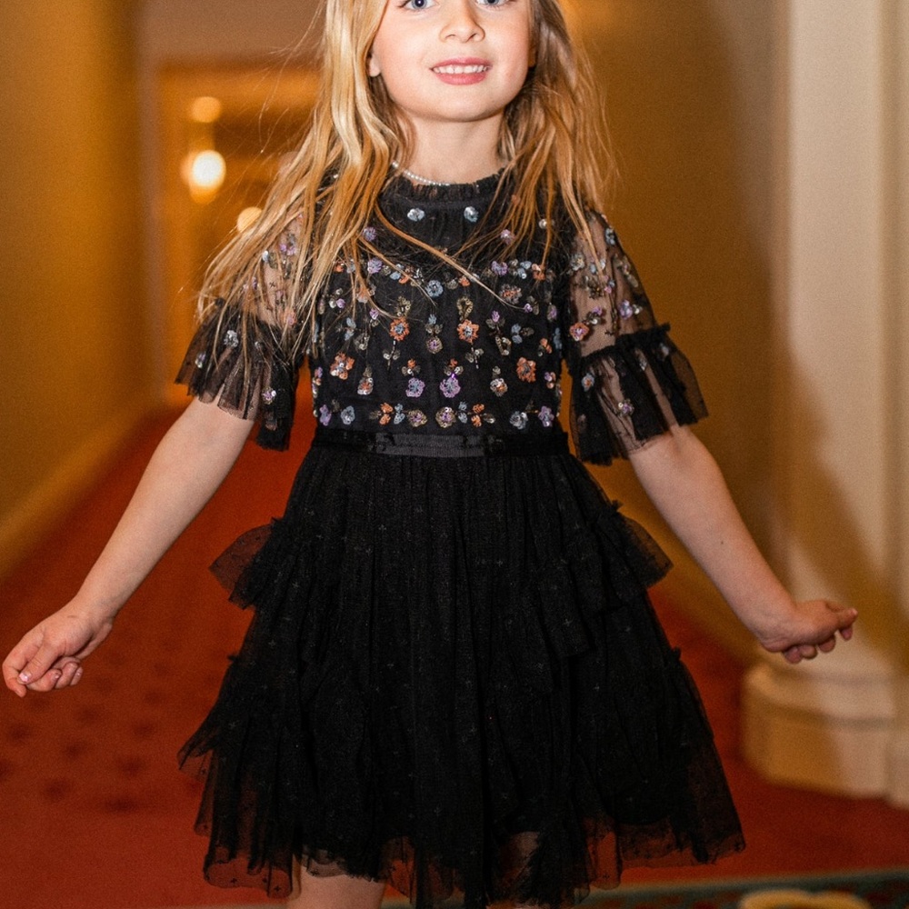 Ivy City Co Black Floral Kids Formal Paris Dress